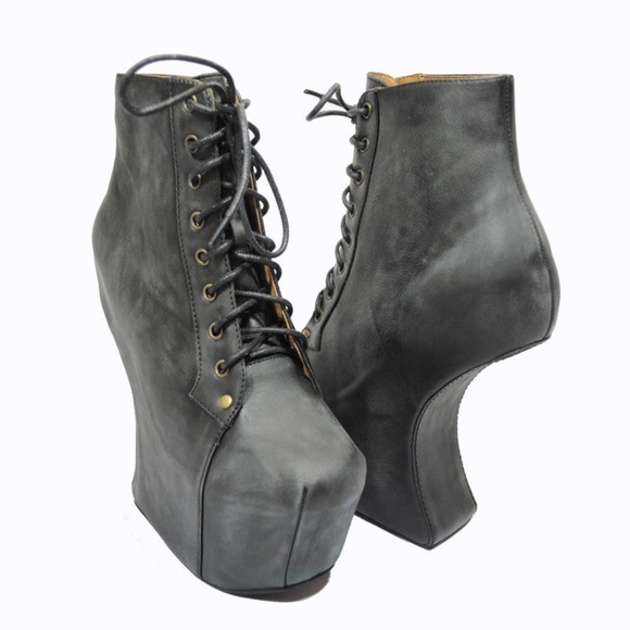 JEFFREY CAMPBELL 5/5.5/6 Night-Lita NIGHTLITA Heelless Lace Up Bootie - Picture 11 of 13